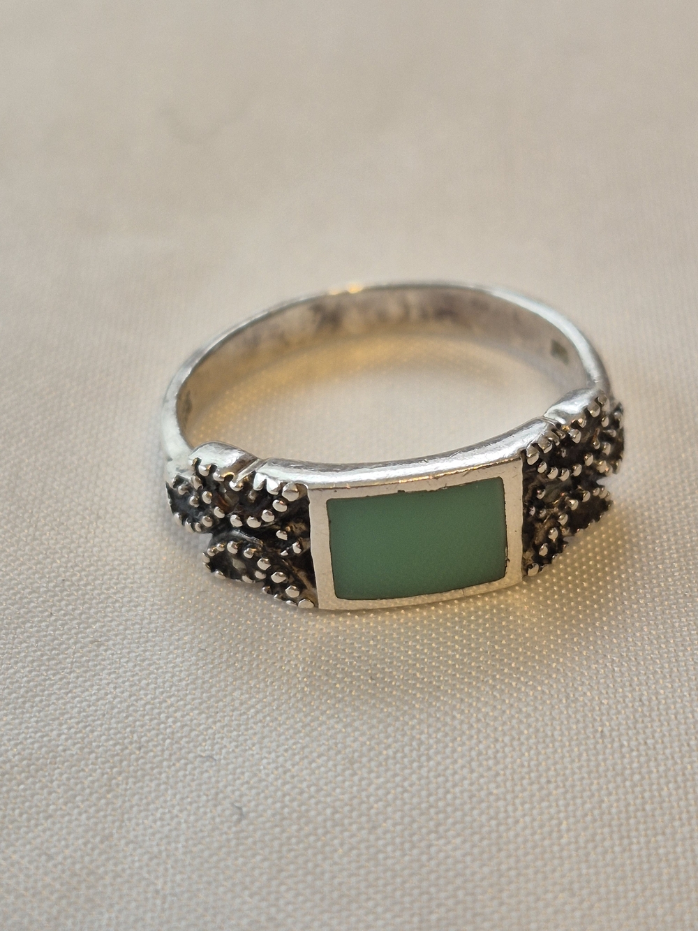 Sterling Silver Ring with Green Turquoise Inlay
